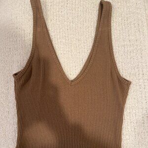 Abercrombie & Fitch Brown Ribbed V-Neck Tank Top Size S